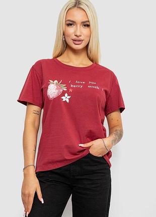 Футболка женская с принтом, цвет бордовый, 221r5066