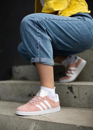 Adidas gazelle pink white, кроссовки адедас газель женские