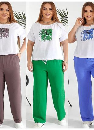 Костюм женский футболка брюки летний батал креп-жатка 50/52,52/54,54/56