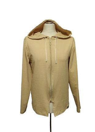 Мужская трикотажная рубашка бежевая с капюшоном на молнии, летняя демисезонная кофта кулир батал 62
