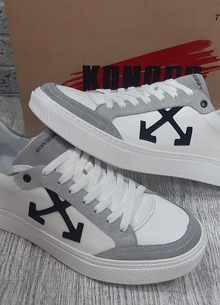 Кеды мужские кожаные konors white grey 45