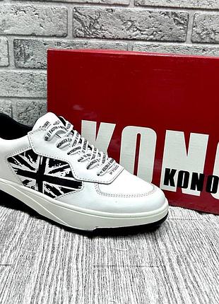 Мужские кожаные кроссовки konors white black 44
