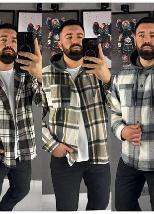 Мужская рубашка в клетку с капюшоном байка (1) m/l, (2) l/xl, (3) xl/xxl