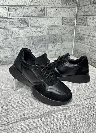 Кроссовки женские tayana кожаные на шнурке черные 39