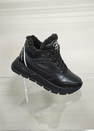 Кроссовки женские benson зимние кожаные черные 36р