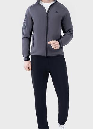 Мужской спортивный костюм avecs серый, трикотаж double face, без капюшона, кофта + штаны xl