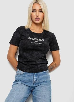 Футболка женская с принтом, цвет черный, 221r3308