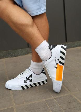 Кеды "off white" для мужчины на лето (белый + черный цвет) с принтом 42