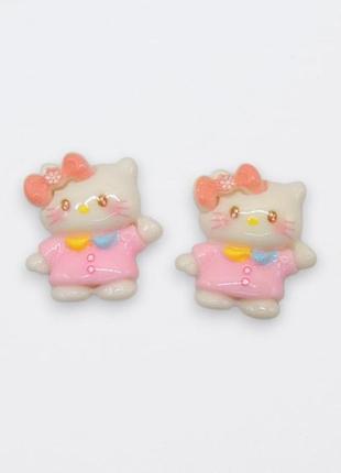 Детские серьги-клипсы без прокола «hello kitty / хеллоу китти в розовом» sanrio смола + титановая сталь 2.4 см