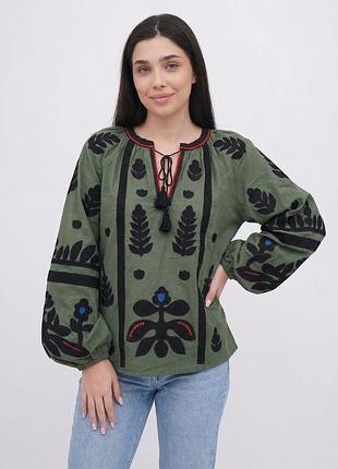 Женская бежевая блузка equilibri khaki, m, свободный