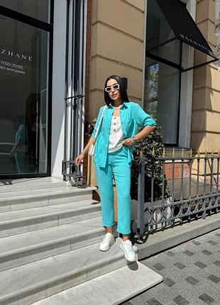Женский летний костюм тройка рубашка брюки майка креп жатка легкий стильный большие размеры