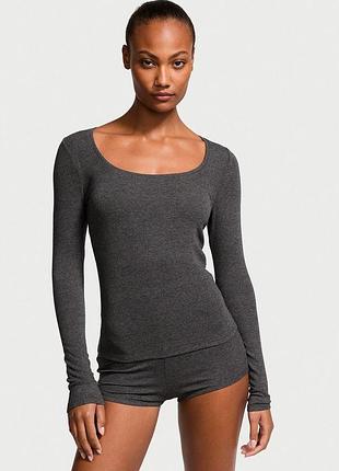 Женская пижама (шорты + лонгслив) victoria's secret (2524175152423) sosofttm modal ribbed scoop long-sleeve shortie set m серая