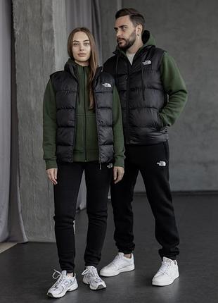 Набір the north face зима: зіп худі-штани-жилет 2 пари шкарпеток у подарунок хакі, l