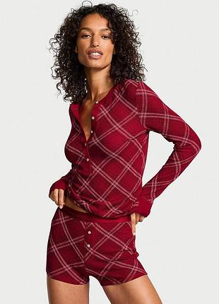Женская пижама (шорты + лонгслив) victoria's secret (282774469783) soft thermal henley short pajama set m красная