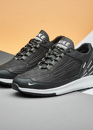 Мужские кожаные кроссовки (натуральная кожа) чёрные демисезонные для мужчин на весну осень, размер 46