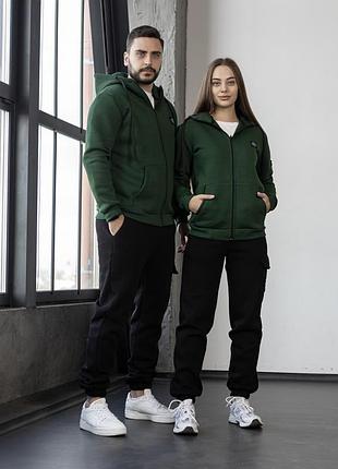 Зимний костюм stone island тринитка: зип худи-штаны 2 пары носков в подарок хаки, l