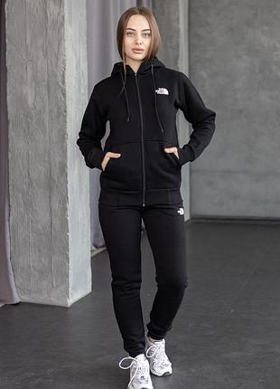 Костюм жіночий the north face зіма:озип худі-штани 2 пари шкарпеток у подарунок чорний, xs