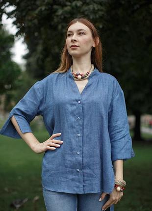 Лляна жіноча блуза vil'ni мілвокі синій 52