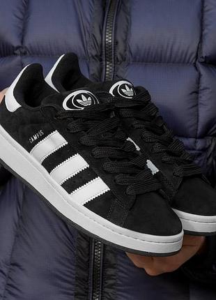 Женские кроссовки adidas черные кампус для женщин стильные замшевые адики кеды