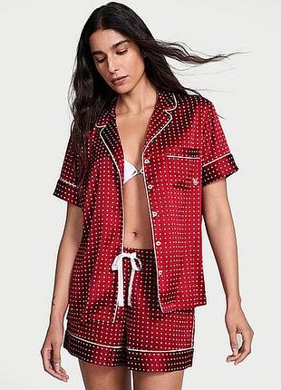 Женская пижама (шорты + рубашка) victoria's secret (2287167882451) signature satin short pajama set xs красная