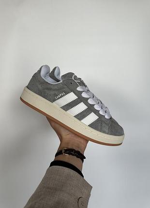 Кроси adidas campus 00s grey/whiteкампус зручні для чоловіків сірі замша