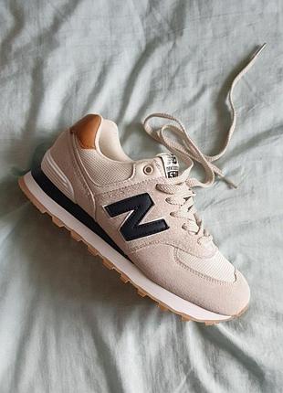 Жіночі кросівки new balance 574 бежеві замшеві, стильні кроси нью беланс