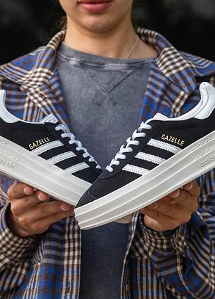 Кросівки і кеди adidas gazelle platform black white замшеві демісезонні для жінок
