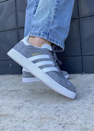 Кеди adidas gazelle сірі замша для чоловіків кроси адіки зручні