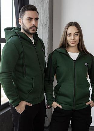 Зимовий костюм stone island тринитка: зіп худі-штани 2 пари шкарпеток у подарунок хакі, m