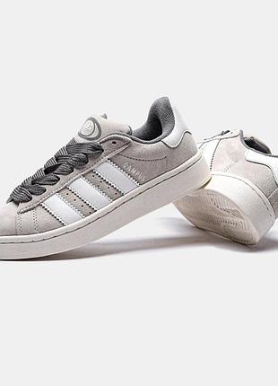 Женские кроссовки серые adidas campus grey/white замшевые адики для женщин