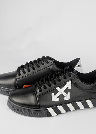 Кеды "off white" для мужчины черного цвета с белым принтом и оранжевой наклейкой. 40