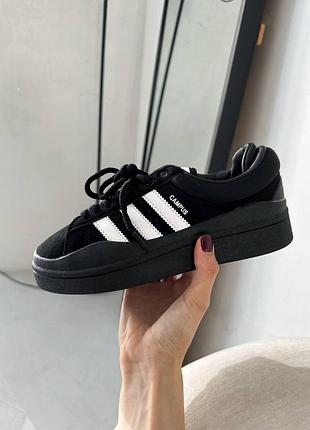 Кроссовки adidas campus для мужчин удобные черные с белым замша
