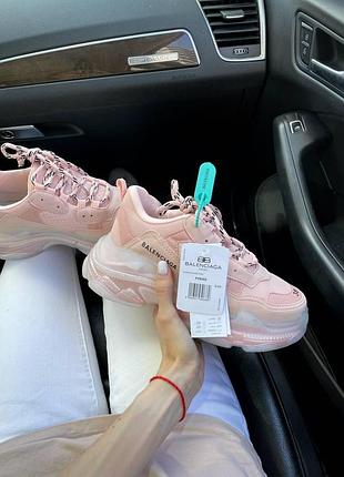 Жіночі кросівки balenciaga triple s clear рожеві шкіряні стильні для жінок