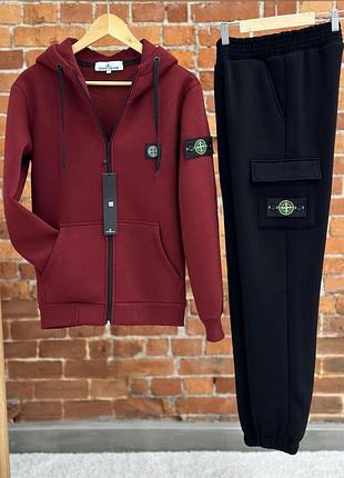 Костюм stone island зима: бордовый зип худи-штаны 2 пары носков в подарок