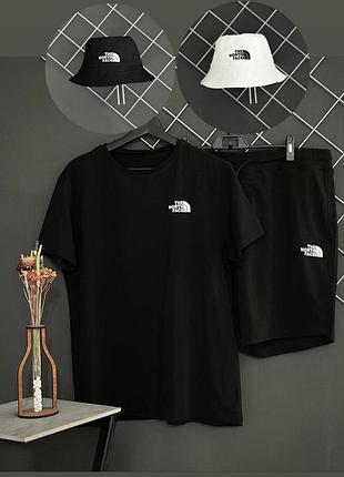 Шорты черные tnf белый лого + футболка черная tnf + панама tnf (панама черная или белая) xl