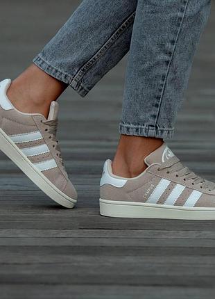 Жіночі кросівки adidas campus grey/white замшеві адіки для жінок сірі кроси адідас