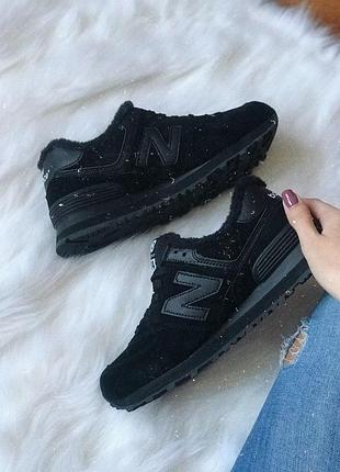 Кроссовки зимние мужские натуральные new balance 574 кросы на зиму нью беланс для зимы черные, кроссовки