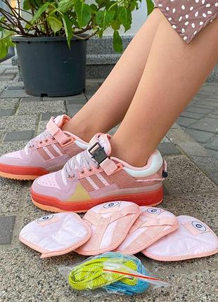 Жіночі кросівки adidas forum low x bad bunny замшеві повсякденні для жінок модні