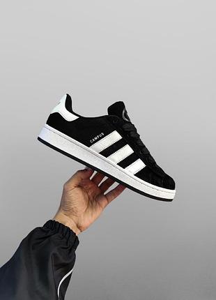 Мужские кроссовки adidas campus черные удобные замша кеды адики