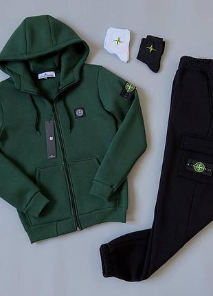 Костюм stone island зима: черный зип худи-штаны 2 пары носков в подарок