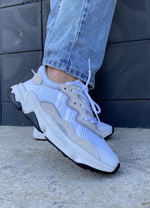 Мужские кроссовки adidas ozweego для мужчин белые удобные стильные замша/ткань кроссы адидас