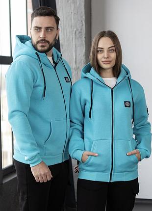Зимний костюм stone island тринитка: зип худи-штаны 2 пары носков в подарок бирюзовый, xxl