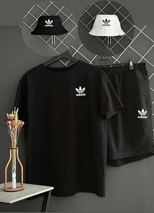 Шорты черные adidas белый лого + футболка черная adidas + панама adidas (панама черная или белая) xl