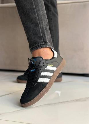 Чорні замшеві з шкірою жіночі кросівки adidas samba адідас самба адіки