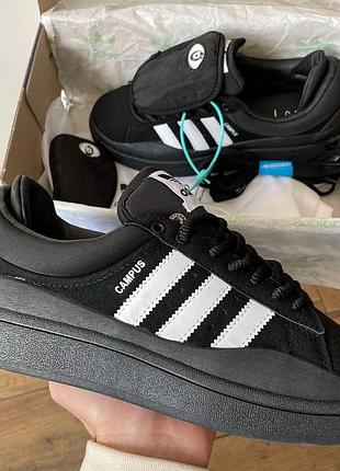 Жіночі кросівки adidas campus x bad bunny чорні замшеві адіки для жінок 44