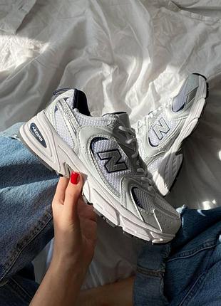 New balance 530 білі шкіряні кросівки з сіткою для жінок стильні