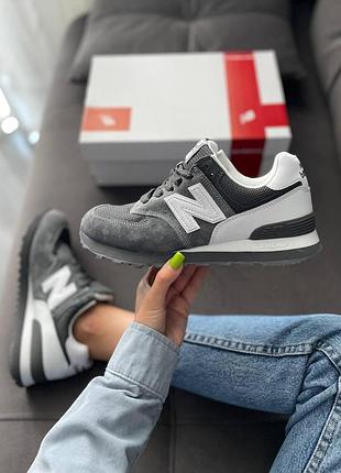 Жіночі кросівки new balance 574 із якісної замші, сірий колір