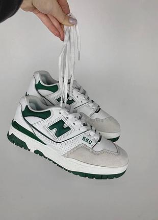 New balance 550 білі із зеленими вставками, жіночі кросівки з чудовою амортизацією