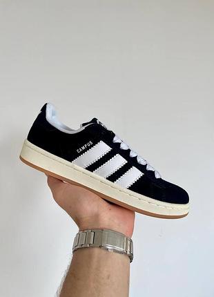 Мужские кроссовки adidas кампус черные с белым замша удобные 45