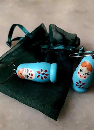 Деревянные серьги матрёшки